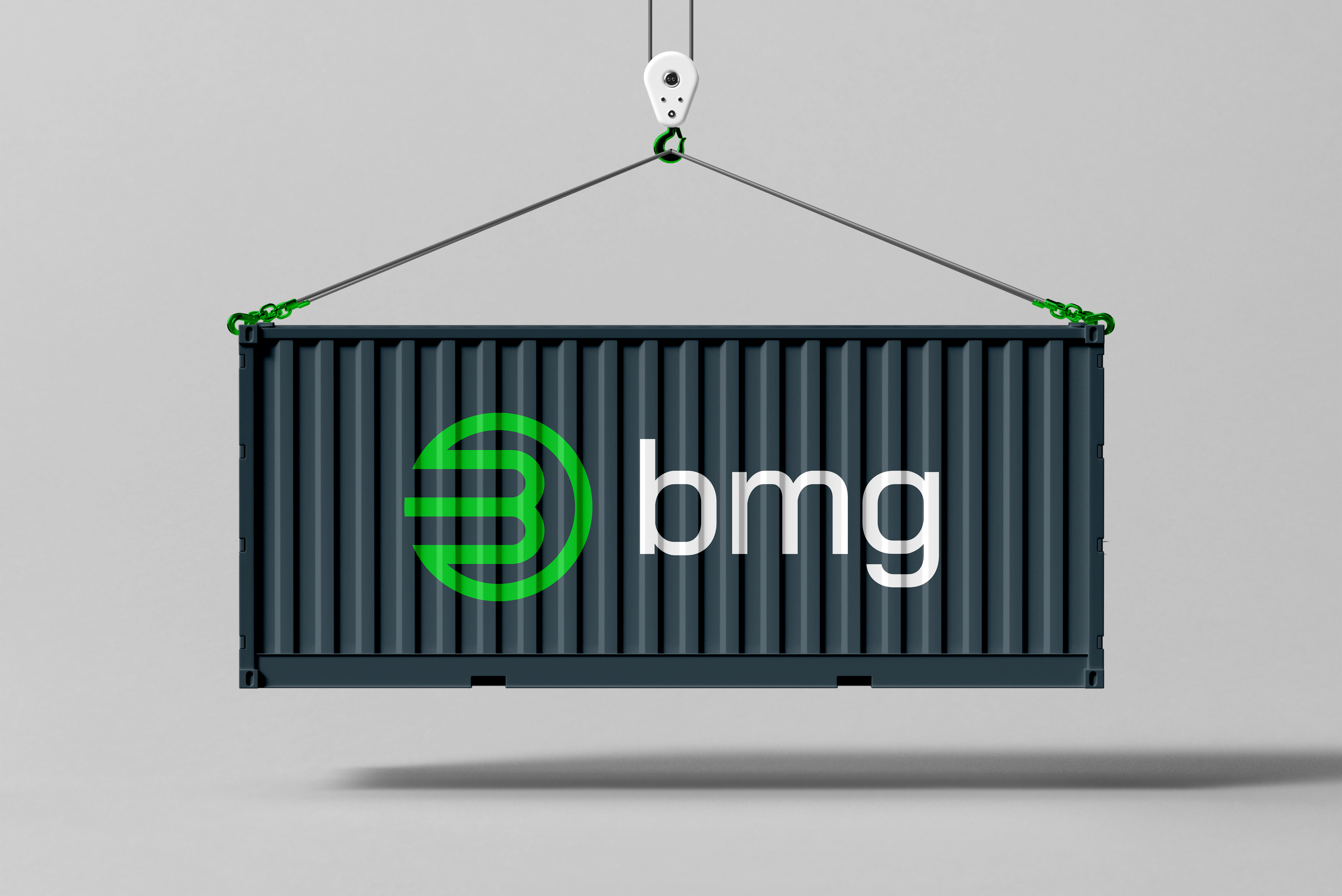 OneBMG on container suspended on crane hoist